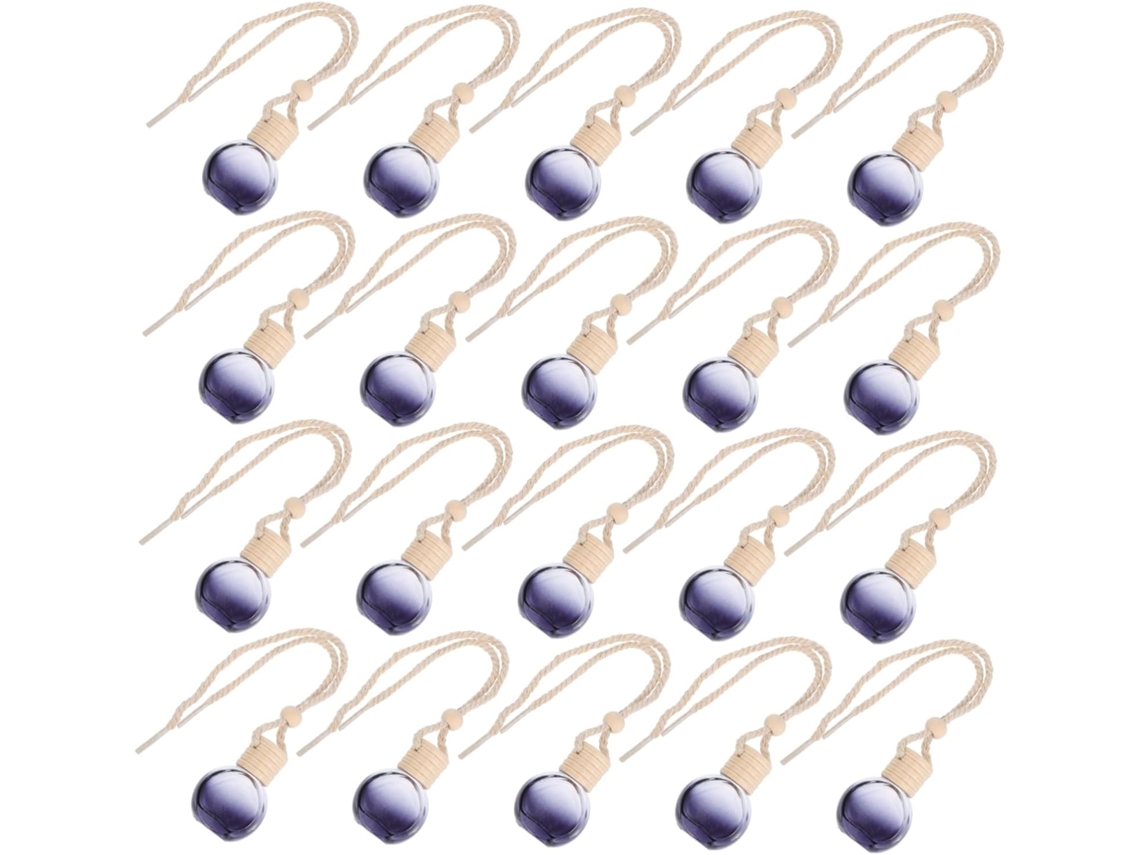 Conjunto de 20 frascos de perfume redondos e transparentes para difusão de óleos essenciais, com cordão de algodão.