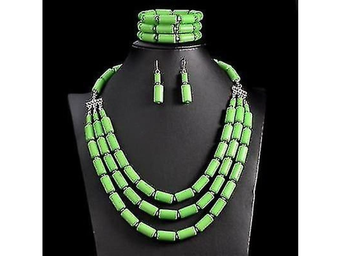 2026-juego De Joyería Para Mujer Con Collar, Pendientes Y Pulsera De Acero Inoxidable Dorado Verde