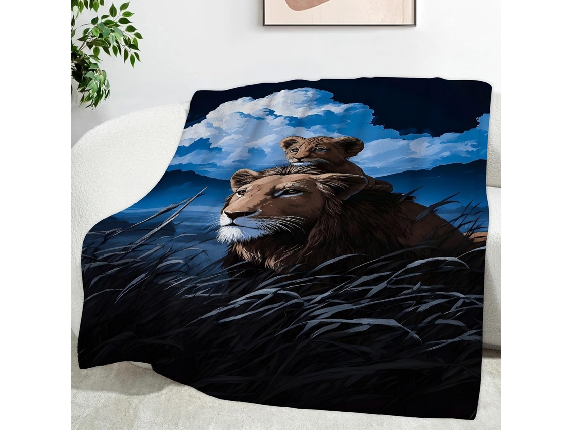 Manta Nuvem Leão Desenho Animado 130x150 Cm Multifuncional Macia de Flanela Aconchegante para Cama Escritório