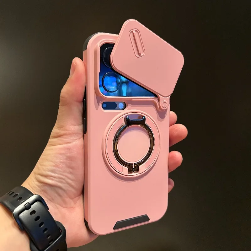 (rosa Rm Note 14s 4g) Capa Magnética Para Celular Com Suporte Giratório E Anel.