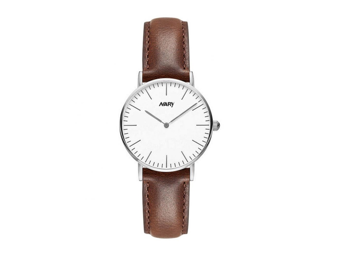Relógio de pulso Nary Simple and Modern à prova d'água, com mecanismo de quartzo (caixa prateada, pulseira marrom, feminino)