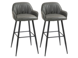 Conjunto De 2 Banquetas Modernas Com Apoio Para Os Pés E Encosto, Em Couro Sintético Pu E Aço, Cinza.