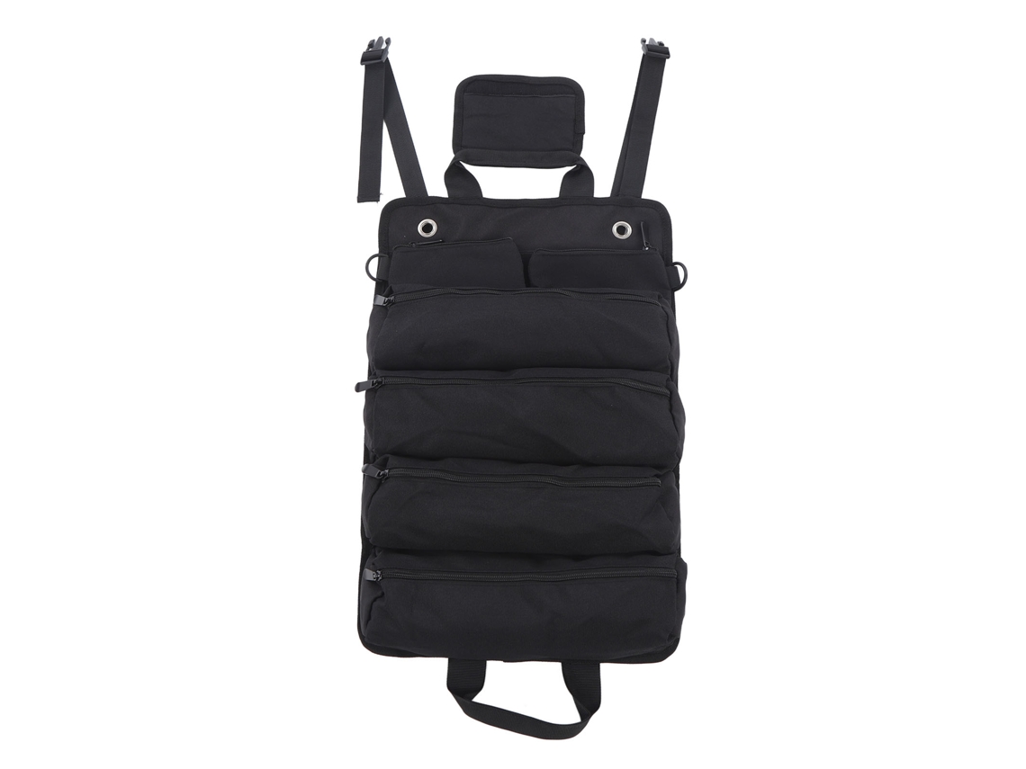Bolsa de Ferramentas Enrolável Multiuso Portátil Oxford com Bolsos Separados para Jardinagem e Acampamento Preto