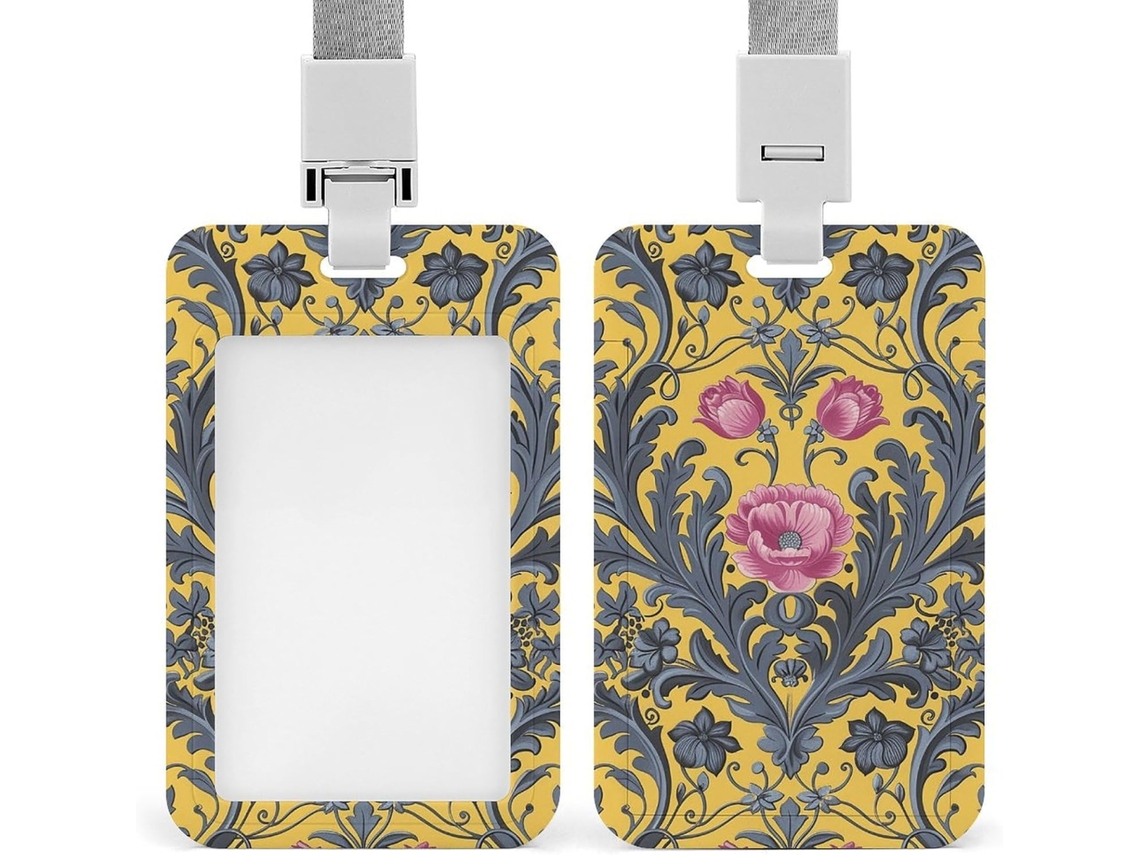 Porta Crachá Vertical Com Estampa Amarela E Cinza, Protetor De Cartão Com Cordão, Capa Plástica Impermeável, Estojo