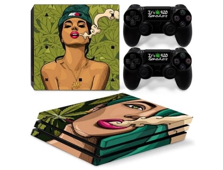 Skin Do Console e Controladores Ps4 Pro Cannabis Color STEALTH GAMER