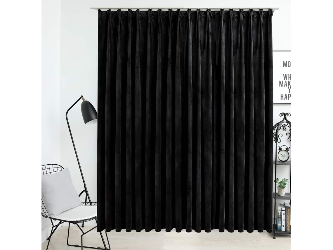 Vidaxl Cortina Blackout Com Ganchos 290x245 Cm Veludo Preto