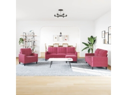 4 Pcs Conjunto de Sofás com Almofadões Veludo Vermelho Tinto SYFAX