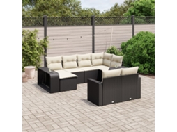 Vidaxl 10 Pcs Conjunto Sofás De Jardim C/ Almofadões Vime Pe Preto