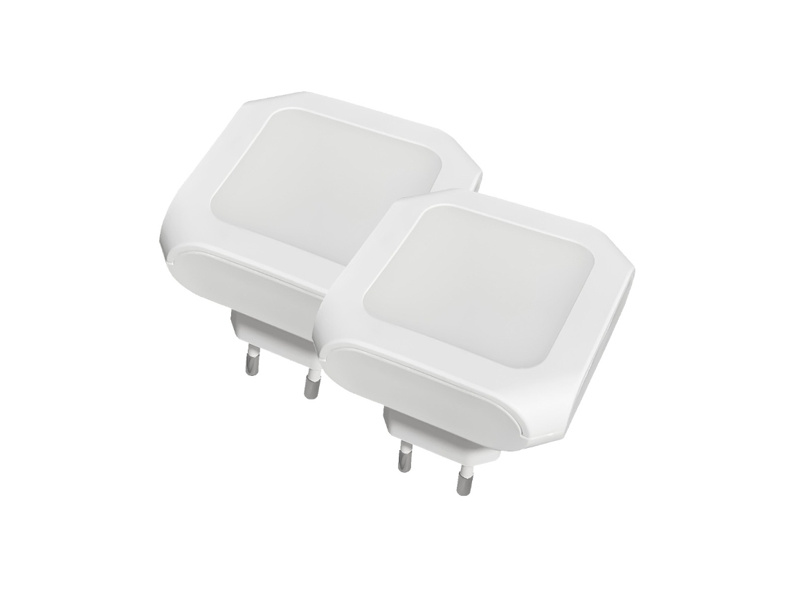 Conjunto de 2 Luzes Noturnas Led com Sensor, Ficha Europeia, 0, 6 W, Luz Branca Quente Regulável, Modelo 2835 BRILVIBERA