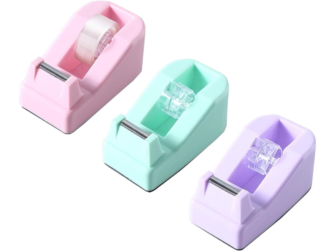 Conjunto de 3 Dispensadores de Mesa Fita Adesiva, Antiderrapantes e com Superfície Fofos para Mesa, Casa e Escola