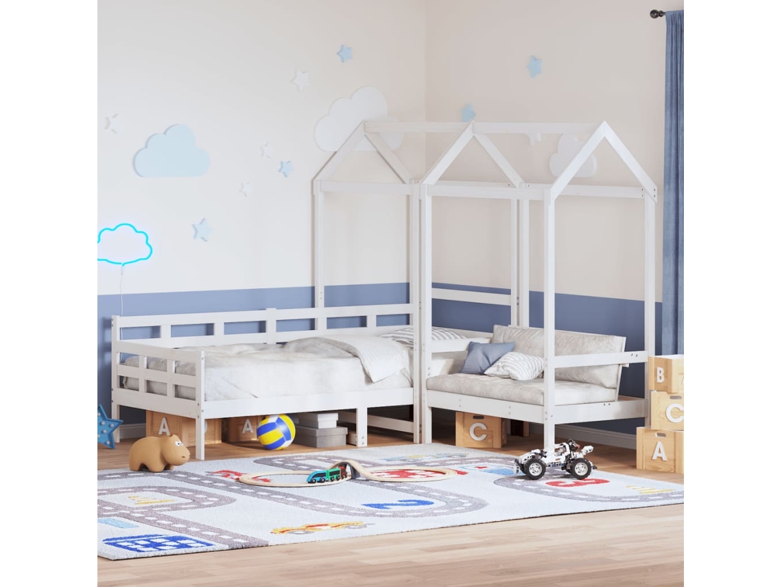 Vidaxl Conj. Sofá-cama E Banco C/ Telhado 80x200cm Pinho Maciço Branco