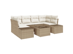 Conjunto 7 Conjunto De Sofá De Jardim Vidaxl Bege Vime Pe (55 X 55 X 37 Cm)