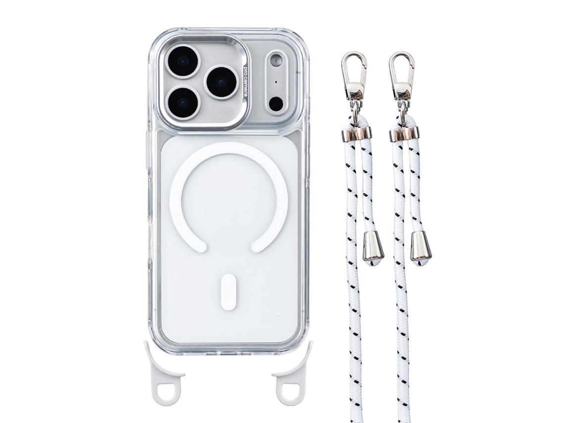Capa Para Iphone 18 Pro Max Transparente Com Cordão E Cantos Destacáveis - Branco - Eifson