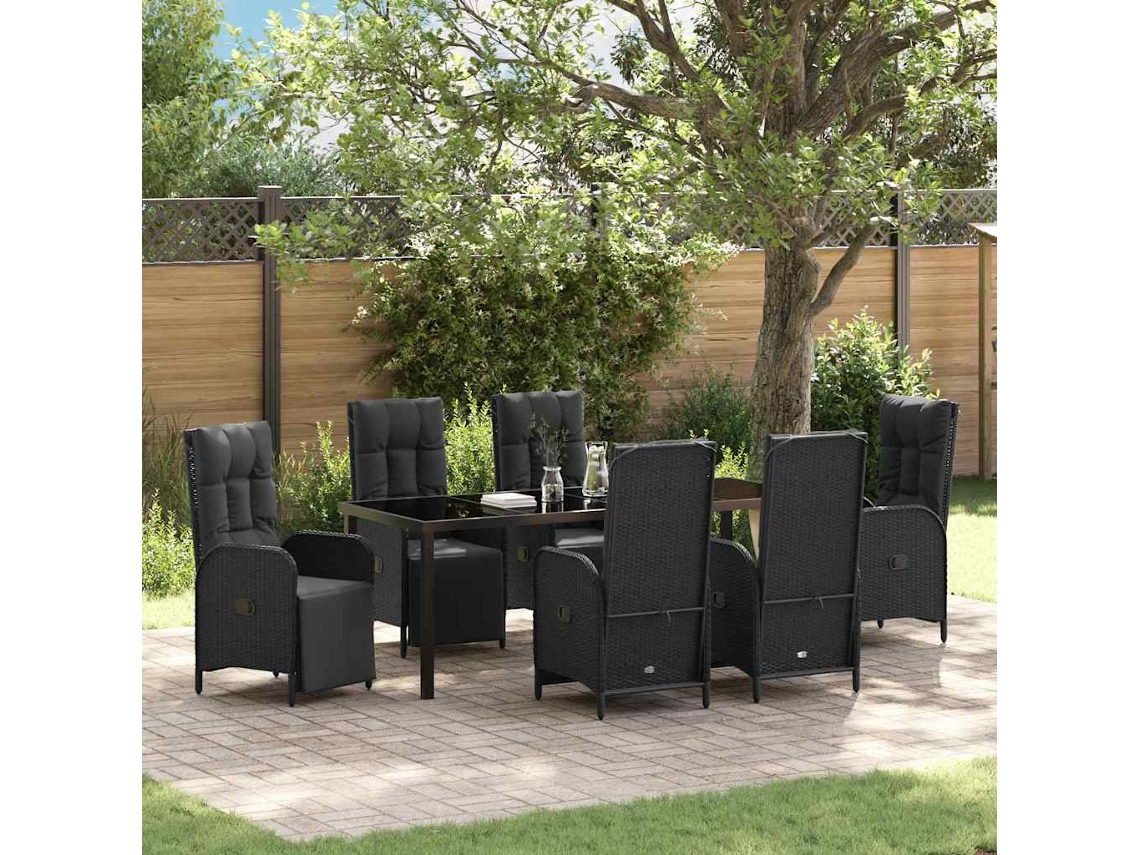 Vidaxl Conjunto de Jantar para Jardim com Almofada 7 Pcs Preto Vime Pe