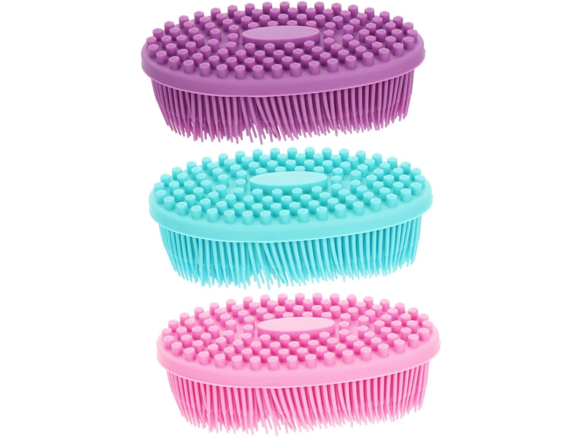 Conjunto De 3 Escovas Silicone Para Banho, Para Limpeza Suave, Massagem E Esfoliação Em Diversas Partes Do Corpo