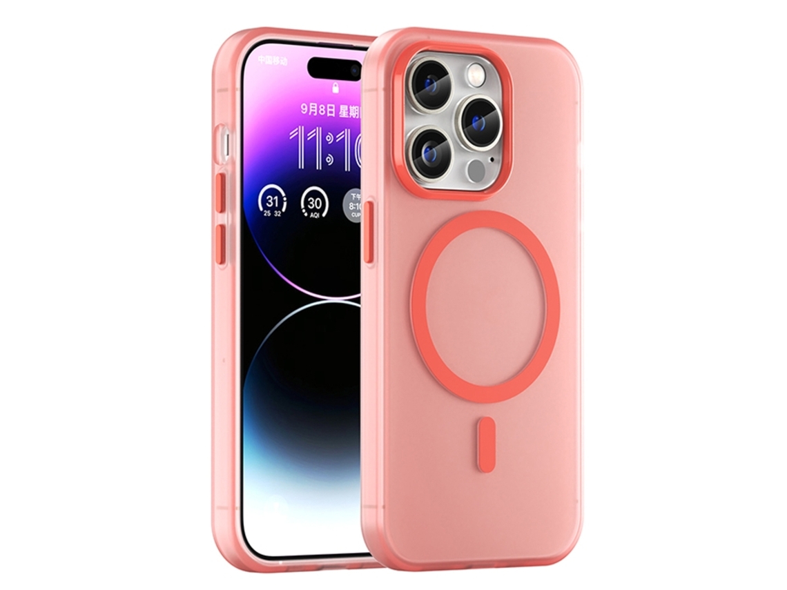 Capa Híbrida Translúcida Para Iphone 14 Pro Max - Tpu E Pc Com Magsafe | Fosca - Vermelha