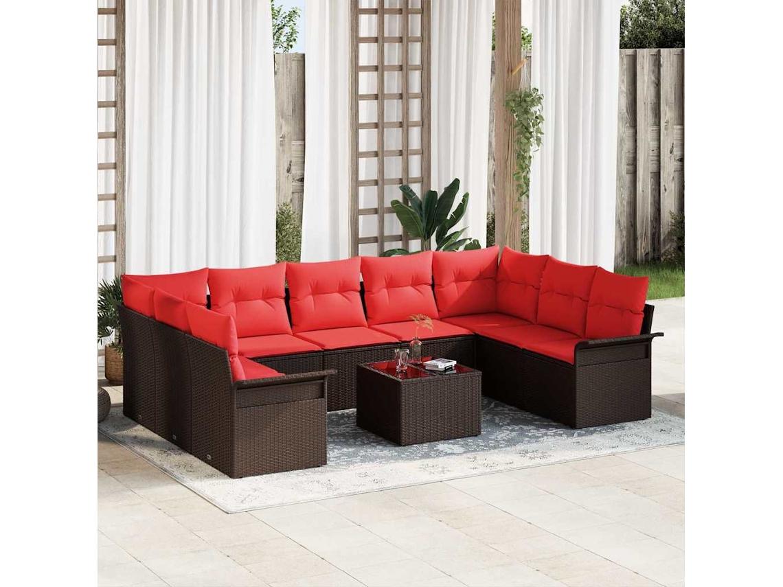 Vidaxl Conjunto De Sofá De Jardim 10 Unid. Castanho Vime Pe