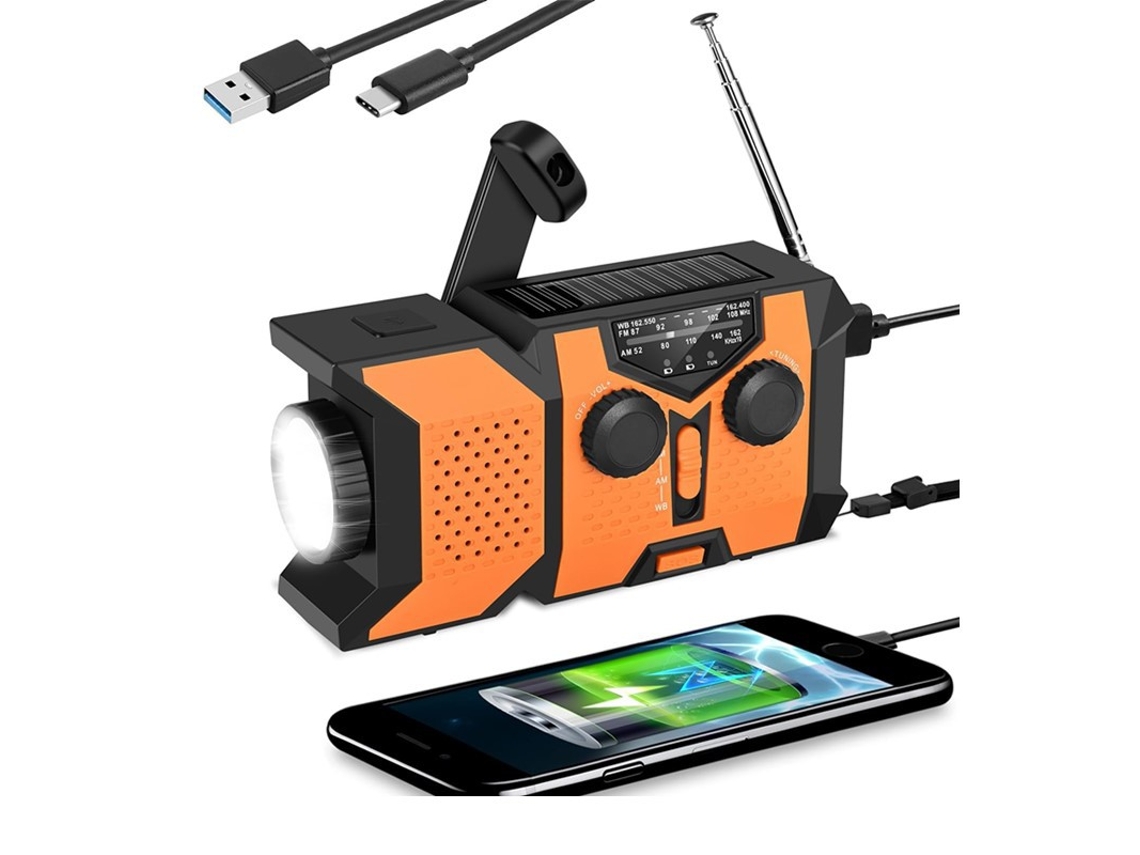 Rádio com Manivela AQUAFORGE com Iluminação de Emergência