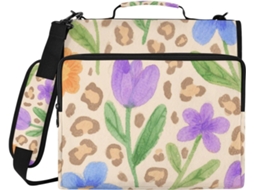 Pasta De 3 Argolas 1, 5 Polegadas Com Estampa De Leopardo Marrom, Bolsos Extras, Alça De Ombro E Mão, Inclui Bolso Com