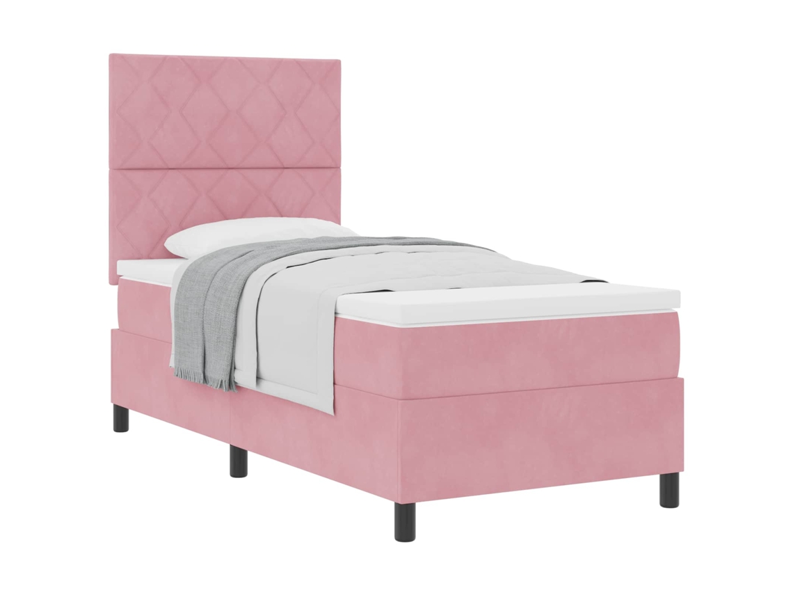Cama De Solteiro | Camas Para Quarto | Cama Box Com Colchão Com Cabeceira Rosa 90 X 200 Cm Tecido