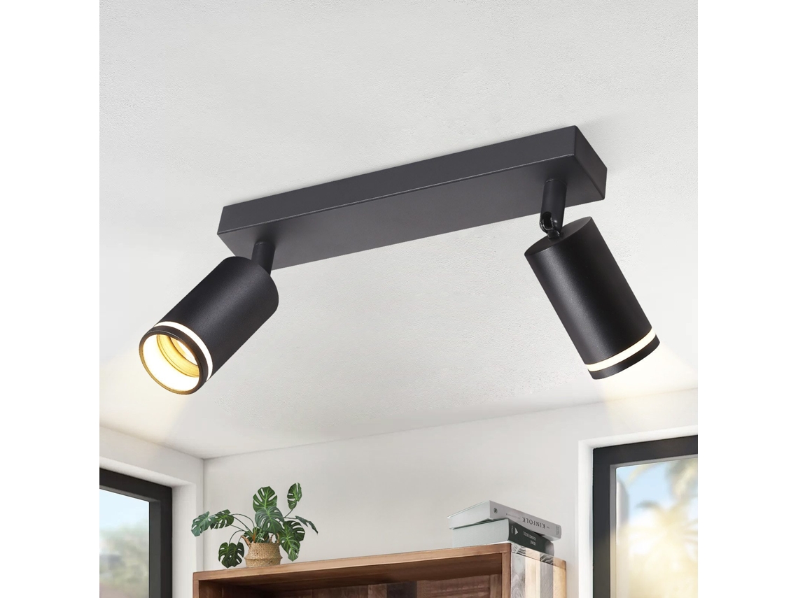 Led 2 Chama Para Montagem No Teto Preto Projetor Giratório Gu10 Para Montagem No Teto Candeeiro De Parede Em Madeira Sem Lâmpada Nettlife