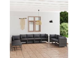 Vidaxl 10 Pcs Conjunto Lounge De Jardim C/ Almofadões Vime Pe Cinzento