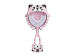 Escova de Dentes Infantil Silicone em Formato U, Modelo 2025, para uma Higiene Bucal Completa 360 ​​graus, na C Or Rosa. GOKOCO