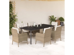 Conjunto 7 Peças Jantar P/ Jardim Com Almofadões Vime Pe Bege Dkd Home Decor