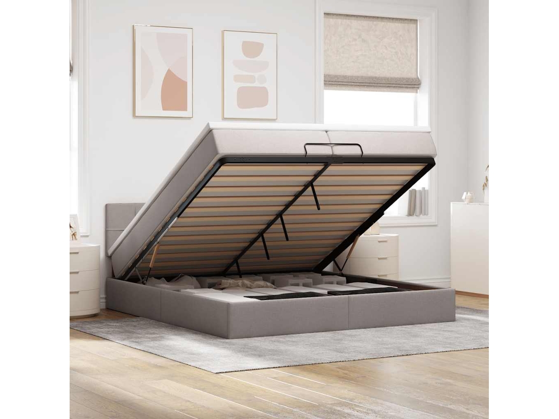 Vidaxl Estrutura De Cama Otomana Com Colchão Cinza 200x200 Cm Tecido