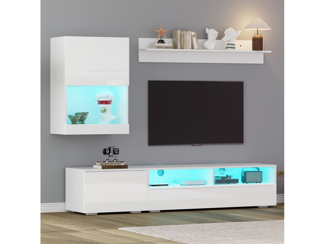 Conjunto Tv Parede Madeira+preto, 2 Peças, Extensível 265cm, Até 120". Cs