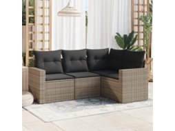 Vidaxl 4 Pcs Conjunto Sofás De Jardim C/ Almofadões Vime Pe Cinzento