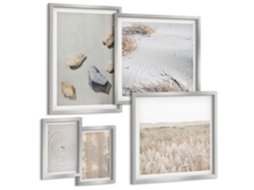 Galeria De Pinturas Murais Montanhas, Praia, Nuvens, Água Moldura Prateada Pinturas De Quarto Espelharte (conjunto De 5 Imagens)
