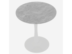 Mesa de Centro Branca 70cm, moderna, com Tampo de Mármore com Veios Cinza, para 2 a 4 Pessoas PAPRIKA