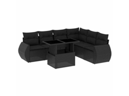 Conjunto de 7 Sofás para Jardim com Almofadões Vime Pe Preto MAISON EXCLUSIVE (7 pcs)