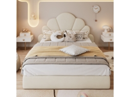 Cabeceira de casal Mobrio veludo floral bege 140 x 200 cm