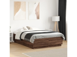 Estrutura Cama C/ Luzes Led Derivados Madeira Carvalho Castanho