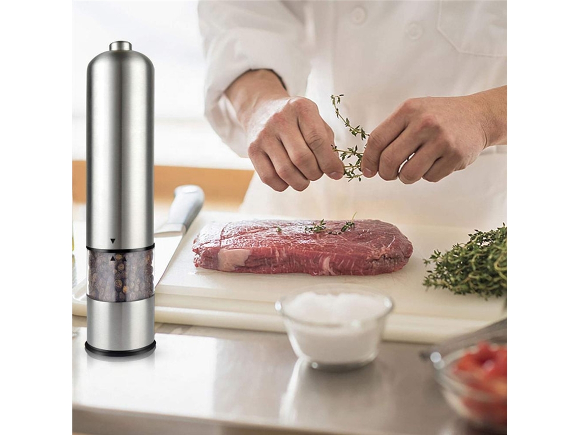 Moedor De Sal E Pimenta Elétrico Com Baterias Moedor De Sal E Pimenta De Aço Inoxidável Saleiro E Pimenteiro Com Luz Led 9 Aquaforge