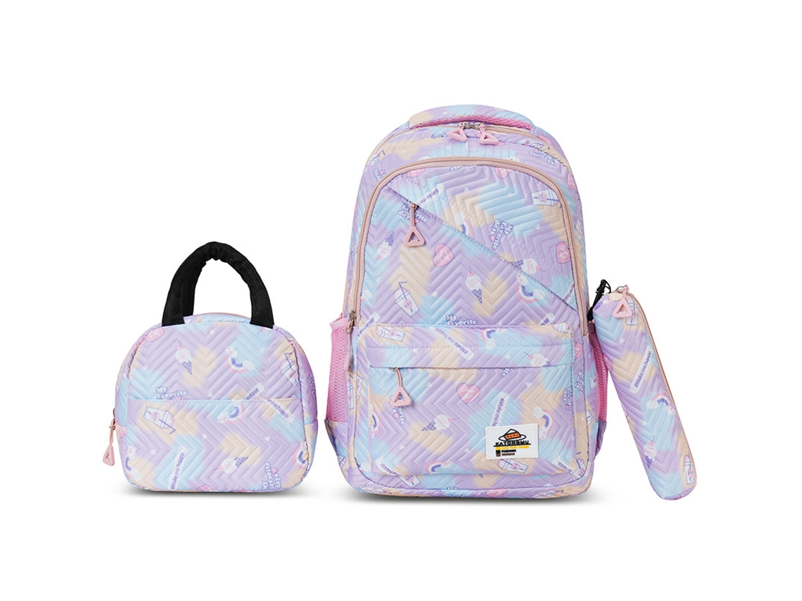 Mochila De Estudante Conjunto De Três Peças Mochila Grande Capacidade Roxa