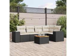 Vidaxl 6 Pcs Conjunto Sofás De Jardim C/ Almofadões Vime Pe Preto