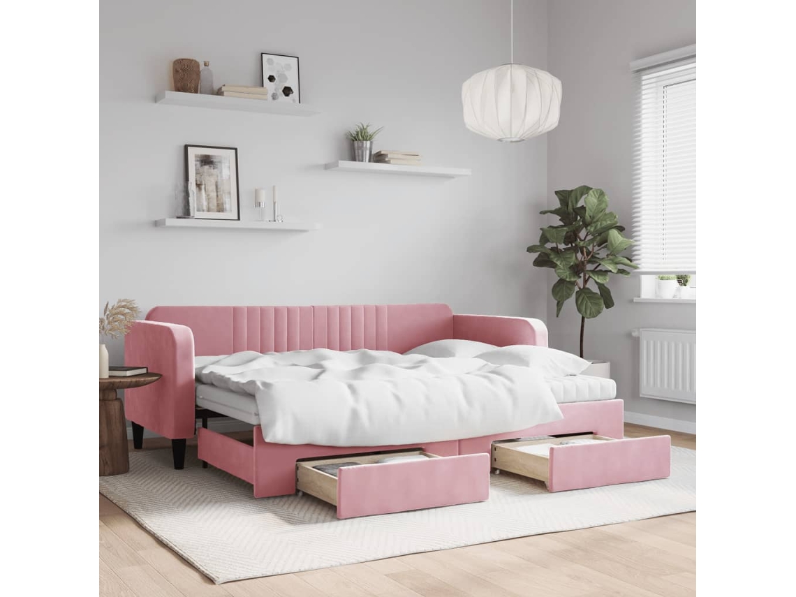 Vidaxl Sofá-cama Com Gavetão E Gavetas 80x200 Cm Veludo Rosa