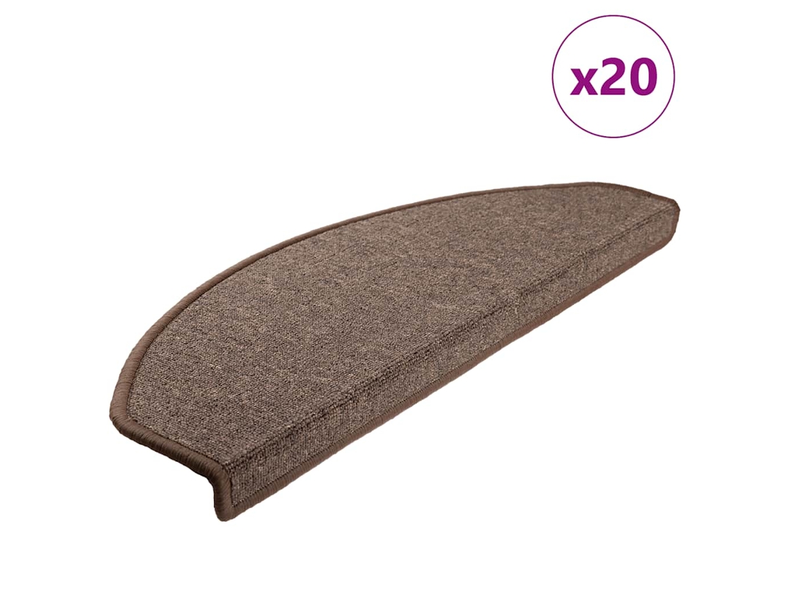 Vidaxl Tapetes De Escada 20 Peças 65x24x4 Cm Marrom Café Meio Redondo Grande