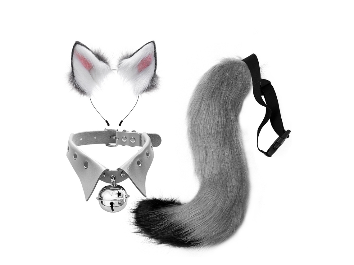 Primerox conjunto Orelhas Cauda Coleira Pelúcia Falsa Lobo Raposa Gato Cosplay Halloween