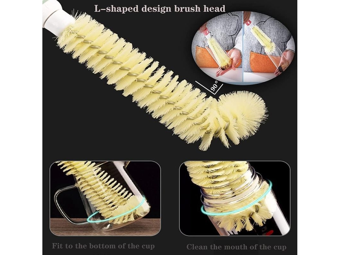 Cepillo Limpiador De Garrafas 2 Pack Com Cabo Longo Retrátil Em Forma De L Para Copos, Frascos E Recipientes De Cozinha