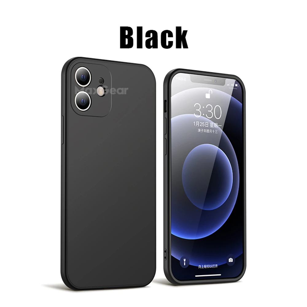 Capa Quadrada De Silicone Líquido (preta Para Iphone 12), Com Borda Protetora Macia E Ultrafina.