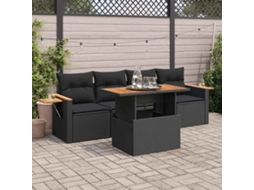 Vidaxl 5 Pcs Conjunto Sofás De Jardim Com Almofadões Acácia E Vime Pe