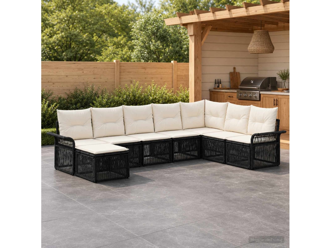 Vidaxl Conjunto De Sofá De Jardim 8 Pcs Preto Vime Pe