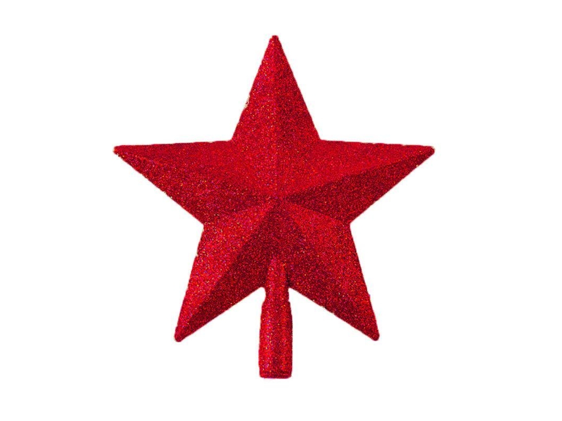 Topo De Árvore De Natal Em Forma De Estrela Com Pó Dourado Brilhante, Material Pp, Decorativo, 15cm X 15cm Vermelho