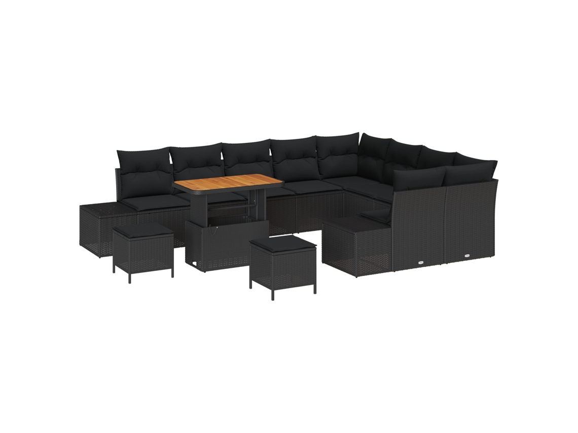 Conjunto 12 Sofá De Jardim Vidaxl Preto Vime Pe (90 X 55 X 71 Cm)