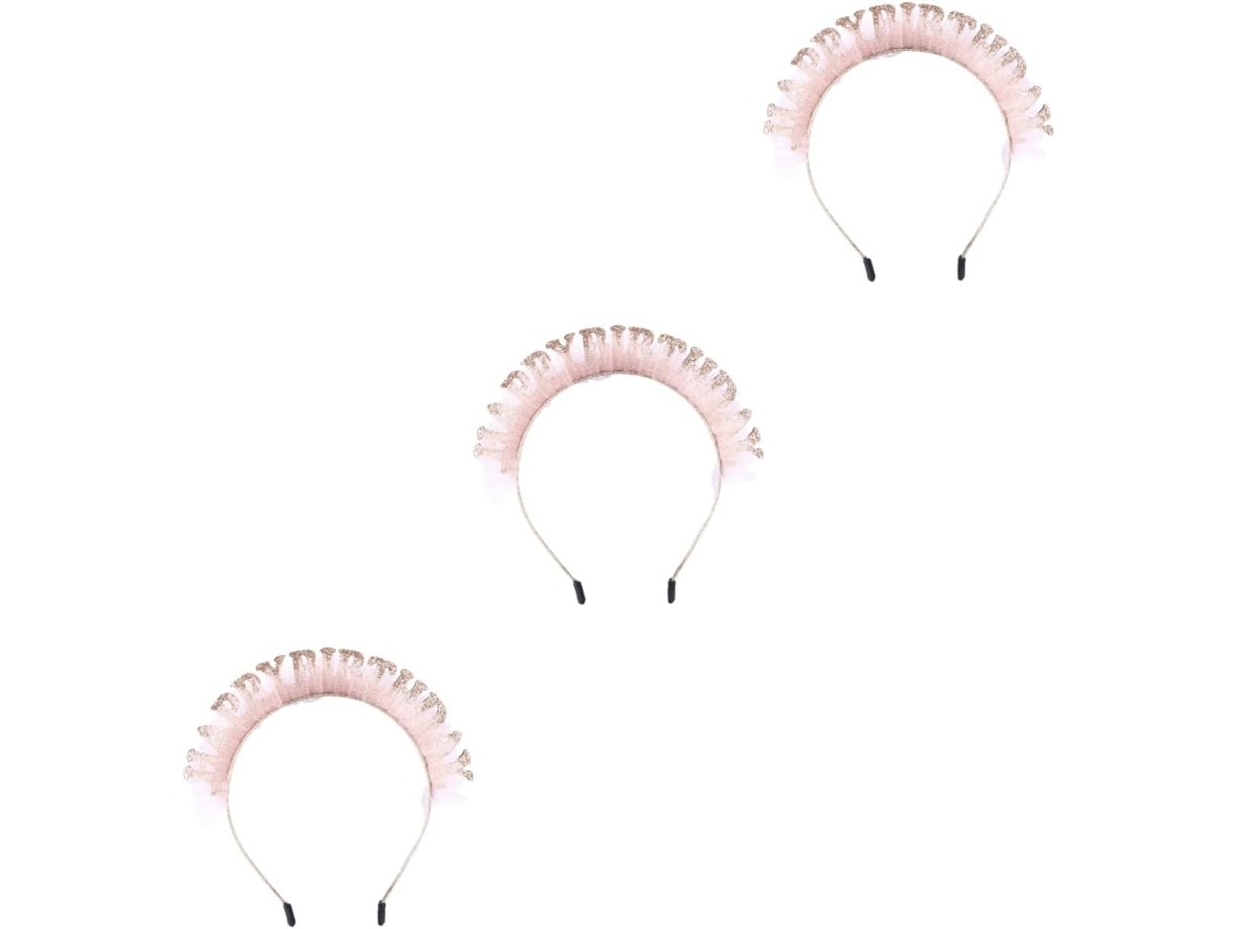 Conjunto De 3 Faixas De Cabelo Rosa Com Renda Para Meninos E Meninas Com A Inscrição "feliz Aniversário" - Acessório Elegante Para Festas