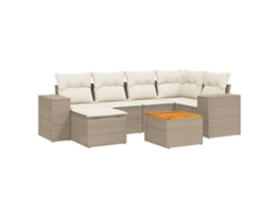 Conjunto de 7 Sofás para Jardim com Almofadões Vime Pe Bege MAISON EXCLUSIVE (7 pcs)